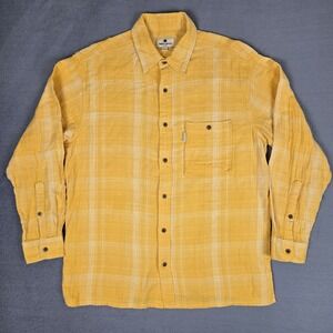 Woolrich Shirt Mens Large Flannel Yellow Plaid Overshirt Cotton Button Up